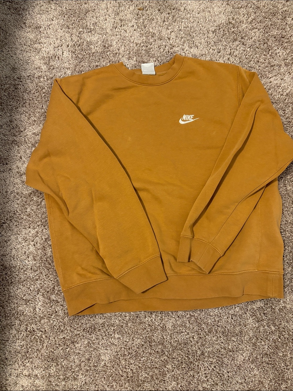 Nike Men’s Crewneck Sweatshirt - Mustard Gold with White Logo